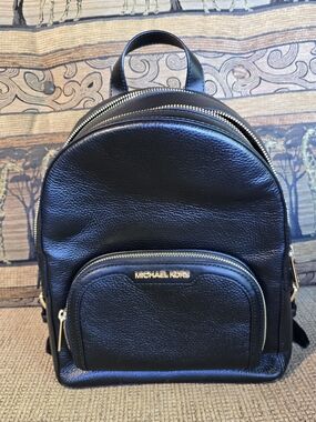 Michael Kors Jaycee Black Pebbled Leather Mini Backpack with Gold Hardware